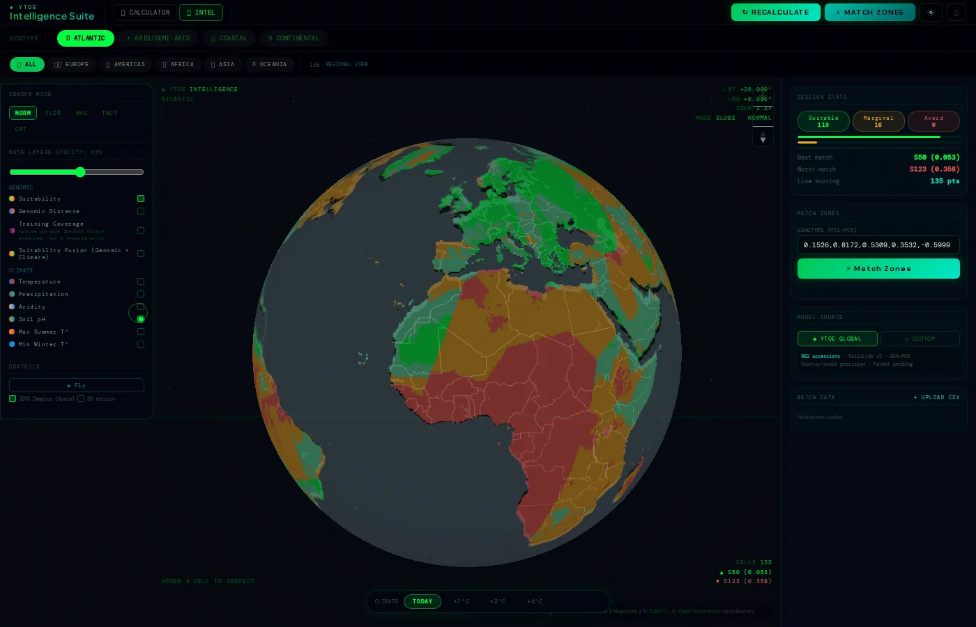 Intel Globe — real soil pH layer from SoilGrids v2.0 at 250m resolution